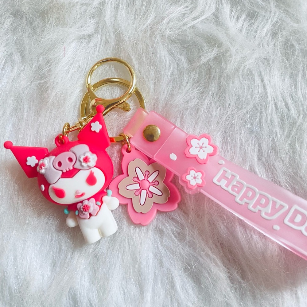 Kuromi Pink Sakura Sanrio Character Keychain